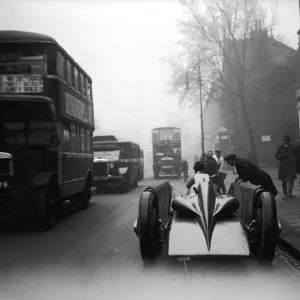 Golden Arrow Print: A Record-Breaking Car in London Street Golden Arrow Print: A Record-Breaking Car in London Street