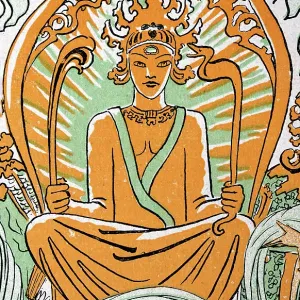 Golden Hindu god holding a snake and feather, Jugendstil, German Art Nouveau, 1890s, 19th Century Golden Hindu god holding a snake and feather, Jugendstil, German Art Nouveau, 1890s, 19th Century