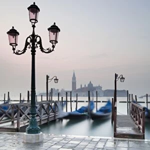 Gondolas and San Giorgio Maggiore from St Marks Square, Venice, Venezien, Italy