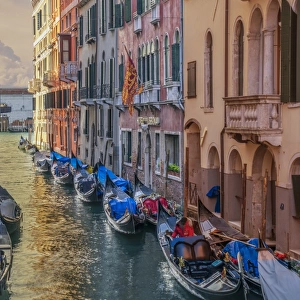 Gondolas in a small channel of Venice