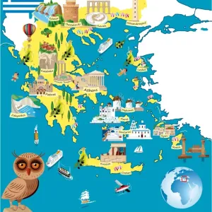 Greece Cartoon Map Print