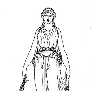 Greece, Priestess of Demeter, in chiton with dipolidion and colpos, after a vase painting, Fashion History, Costume History, Historical, digital reproduction of an original 19th century pattern