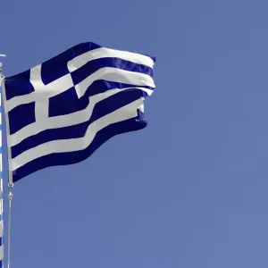 Greek Flag Print of Santorini Island Greek Flag Print of Santorini Island