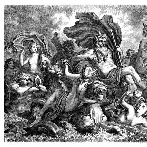 Greek goddess Oceanus surrounded by Tritons and Nereids