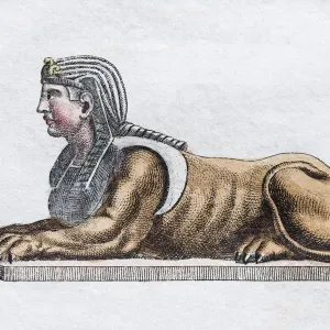 Greek Sphinx Hand-Colored Copper Engraving Print