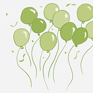 Ten green balloons on strings