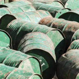 Green metal barrels Green metal barrels