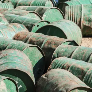 Green metal barrels Green metal barrels