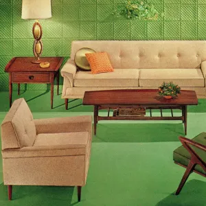 Green Mid-Century Living Room