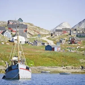 Greenland Print: Kulusuk Fishing Boat Anchored Near Shore