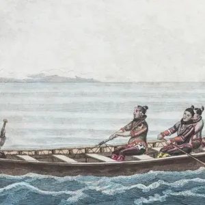 Greenlandic Winter Boat Hand-Colored Copper Engraving Print Greenlandic Winter Boat Hand-Colored Copper Engraving Print