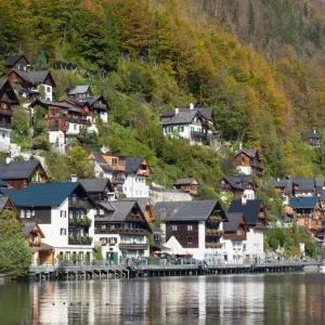 Hallstatt village in Alps at dusk, Austria Hallstatt village in Alps at dusk, Austria
