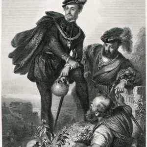 Hamlet Engraving Print: 1876 Scene of Hamlet, Horatio and Grave-Digger Hamlet Engraving Print: 1876 Scene of Hamlet, Horatio and Grave-Digger