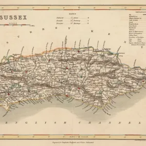 Hand Coloured Antique Map Print of Sussex England
