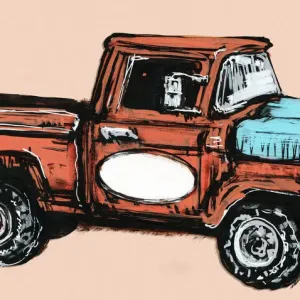 Hand Painted Illustration of an Old Red Truck Hand Painted Illustration of an Old Red Truck