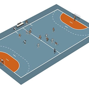 Handball court, players and positions