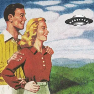 Happy Couple Watching a UFO Print Happy Couple Watching a UFO Print