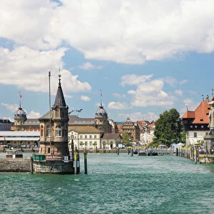 Harbour entrance of Constance with the Imperia statue created by Peter Lenk, Lake Constance, Baden-Wuerttemberg, Germany, Europe