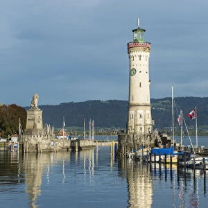 Harbour of Lindau with a lighthouse, Lake Constance, Lindau - Bodensee, Swabia, Bavaria, Germany
