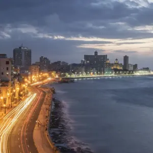 Havana. View of El Malecon at dusk
