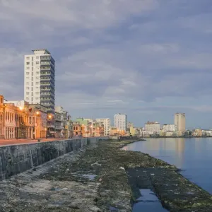 Havana. View of El Malecon at dusk
