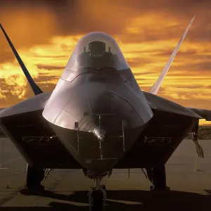 Head-on view of a USAF Lockheed Martin F-22A Raptor stealth jet fighter Head-on view of a USAF Lockheed Martin F-22A Raptor stealth jet fighter