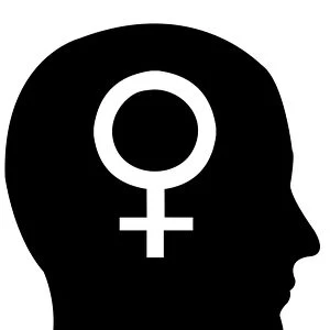Head in profile with the symbol of Venus, female gender, illustration