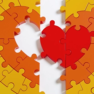 Heart puzzle, in half, with whole centre