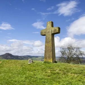 Hegau Cross, 661m, in Hegau, with Hohenhewen Mountain on the horizon, Baden-Wuerttemberg, Germany, Europe Hegau Cross, 661m, in Hegau, with Hohenhewen Mountain on the horizon, Baden-Wuerttemberg, Germany, Europe