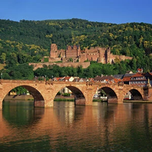 Heidelberg Castle, Alte Brucke and the River Neckar, Heidelberg, Baden Wurttemberg
