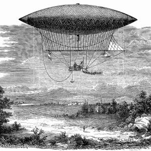 Henri Giffard's steam-powered dirigible by Louis Figuier Henri Giffard's steam-powered dirigible by Louis Figuier
