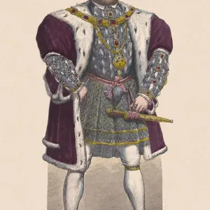 Henry VIII of England (1491-1547), hand-colored wood engraving, published c. 1880 Henry VIII of England (1491-1547), hand-colored wood engraving, published c. 1880