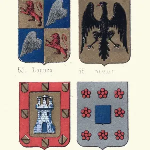 Vintage Engraving Print of Spanish Heraldry Coats of Arms Vintage Engraving Print of Spanish Heraldry Coats of Arms