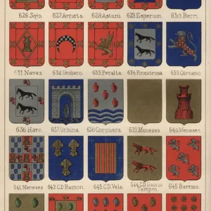 Vintage Engraving Print of Spanish Heraldry Coats of Arms Vintage Engraving Print of Spanish Heraldry Coats of Arms