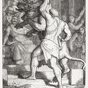 Hercules with Cerberus in front of king Eurystheus, published 1880