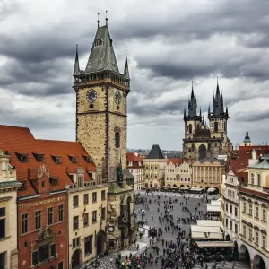 High Angle View of Prague Clock Tower Print High Angle View of Prague Clock Tower Print