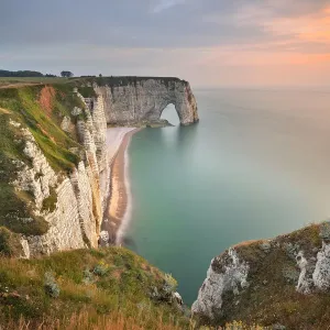 High Angle View of Rocky Cliff By Sea At Etretat, Normandy High Angle View of Rocky Cliff By Sea At Etretat, Normandy