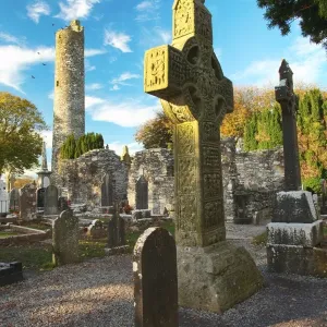 High Cross and Round tower at Monasterboice, County Loath, Rep. of Ireland