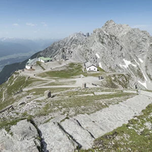 Hiking trail, steps, to Mt Hafelekarspitze with views of Seegrube, Innsbruck, Inn Valley, Stubai Valley and the Austrian Central Alps, Tyrol, Austria, Europe