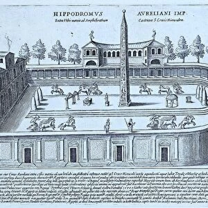 The Hippodrome of Aurelius, it could be the amphitheatre Castrense today, built into the Aurelian Wall, historical Rome, Italy, digital reproduction of an original 17th-century artwork, original date unknown