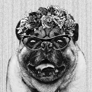 Hipster Pug Dog Illustration With Floral Crown And Glasses