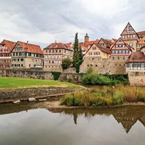 Historic centre of SchwAÔé¼bisch Hall on the Kocher River, Baden-WAOErttemberg, Germany