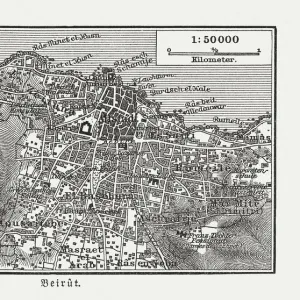 Historic city map of Beirut, Lebanon, wood engraving, published 1897