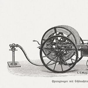 Historic fire engine, wood engraving, published in 1895