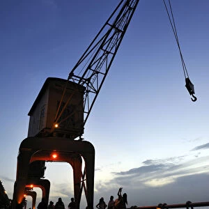 Historic loading crane, renovated port facility of Estacao das Docas with the promenade, Belem, Para, Brazil, South America