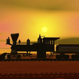 Historic Locomotive Print at Sunset