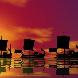 Historic sailboat, sunset, 3D graphics Historic sailboat, sunset, 3D graphics