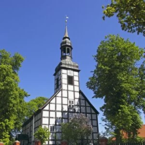 Historic timber-framed church in Ahlbeck, Ahlbecker Dorfkirche, build in 1754, Ahlbeck, Uecker-Randow district, Mecklenburg-Western-Pomerania, Germany, Europe