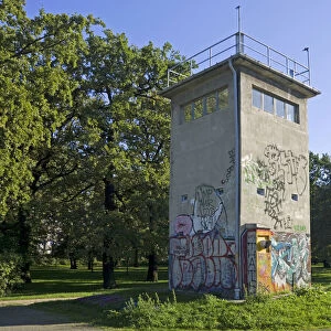 Historic watchtower of the former GDR, East Germany, Treptow district, Berlin, Germany, Europe
