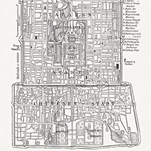 Historical city map of Beijing, wood engraving, published in 1897